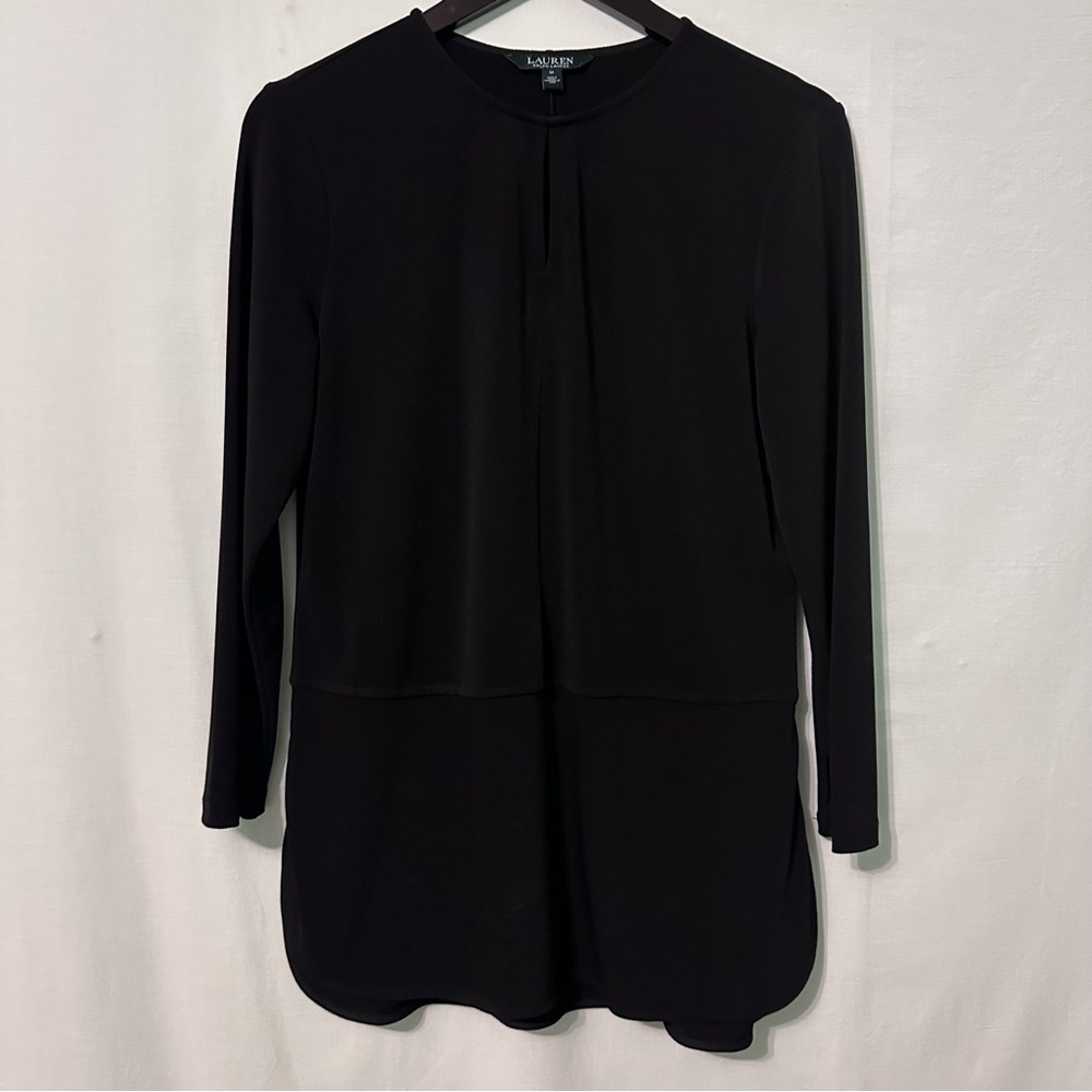 Lauren Ralph Lauren Black Tunic Top Lightweight Seamed Keyhole Women’s Size M